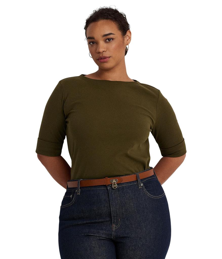LAUREN Ralph Lauren Plus Size Stretch Cotton Boatneck Tee