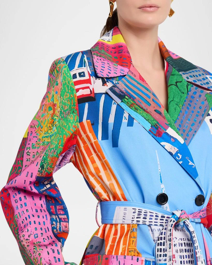 Libertine NYC Cityscape-Print Belted Long Trench Coat 5