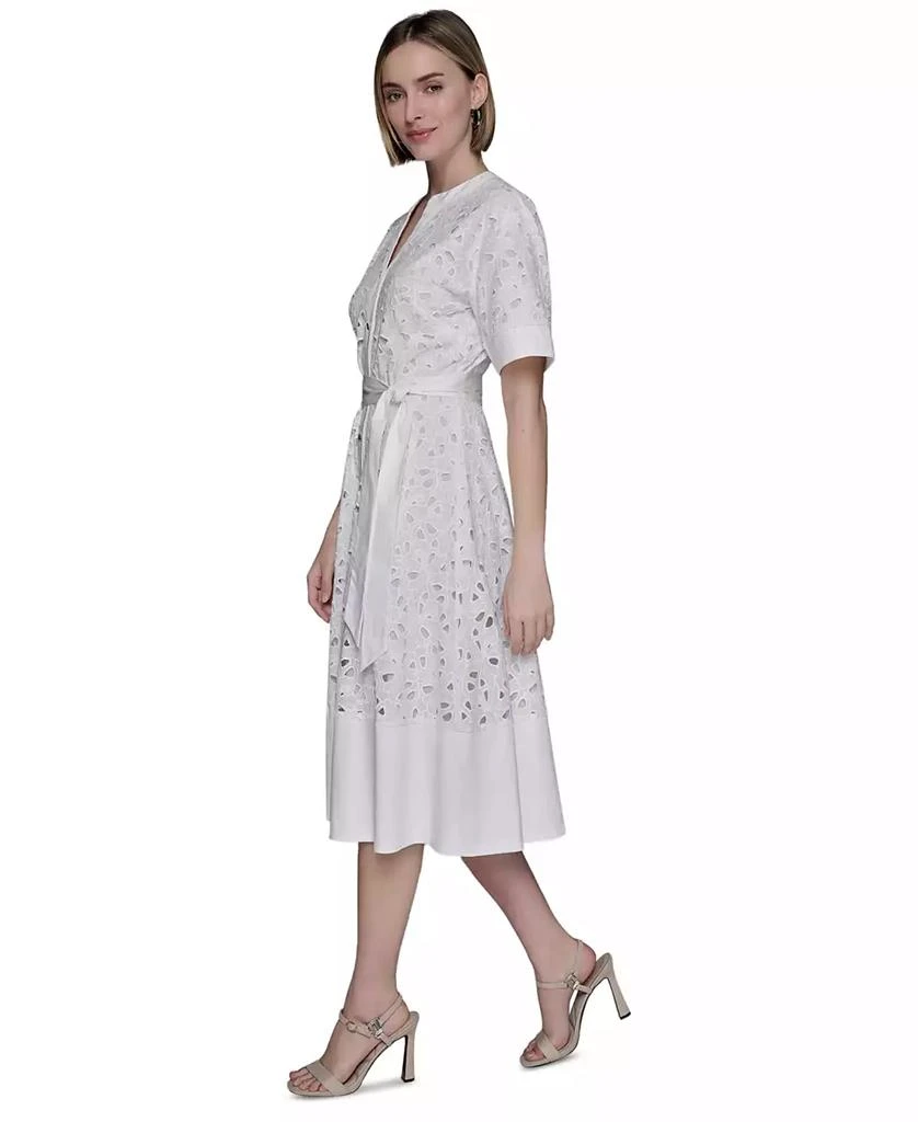 Karl Lagerfeld Paris Women's Eyelet Cotton A-Line Shirtdress 3