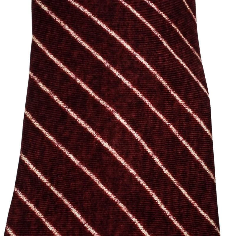 BVLGARI Bvlgari X Davide Pizzigoni Burgundy Diagonal Striped Silk Seven Fold Tie 2
