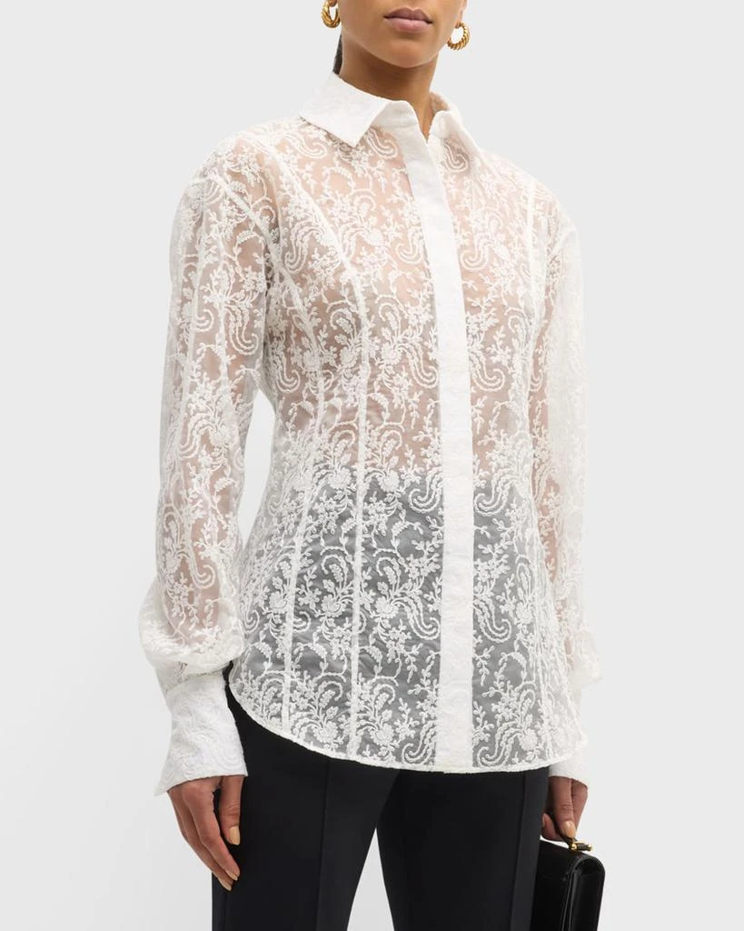 ADEAM Margot Floral Sheer Button Down Shirt 1