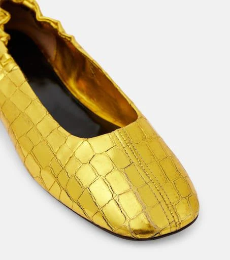 Dries Van Noten Croc-effect metallic leather ballet flats 5