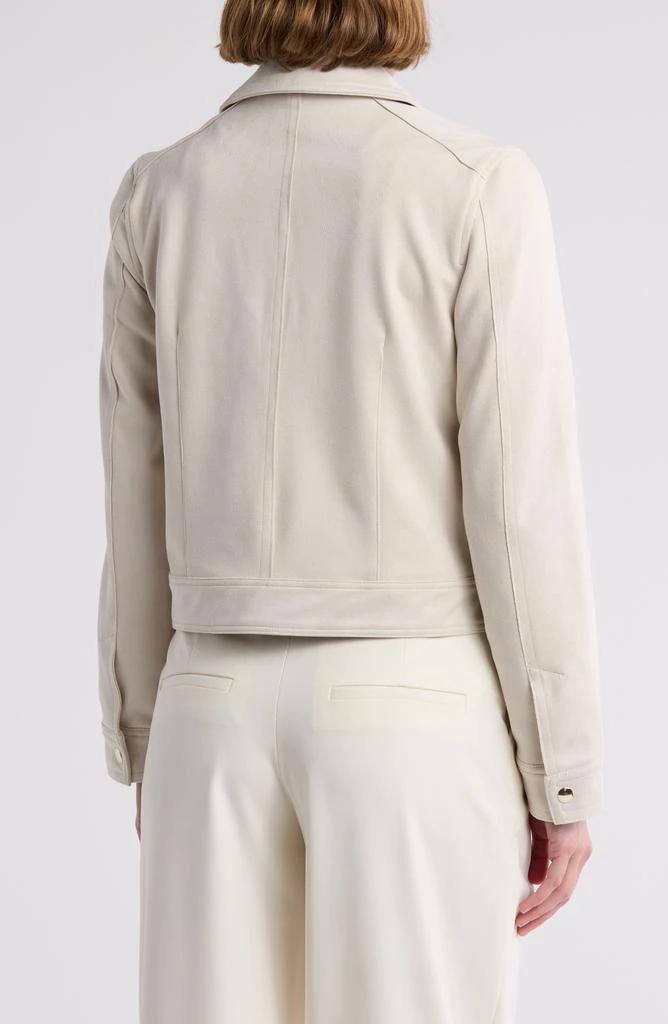 ELIE Spread Collar Long Sleeves Chest Pockets Faux Leather Zip Closure Jacket | Available at Curated Brands in Los Angeles Bone / XL