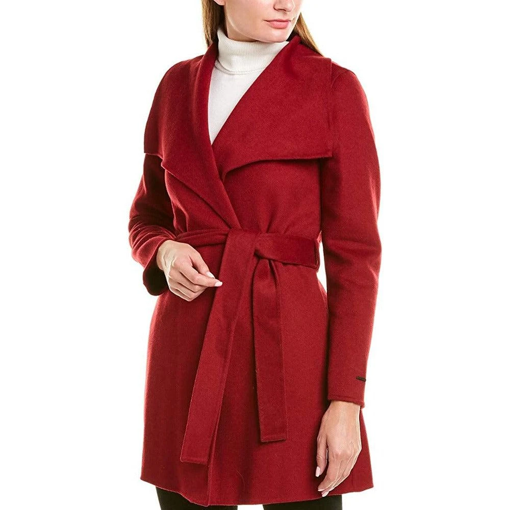 Tahari Tahari Women's Deep Red Wool Belted Coat Jacket 2