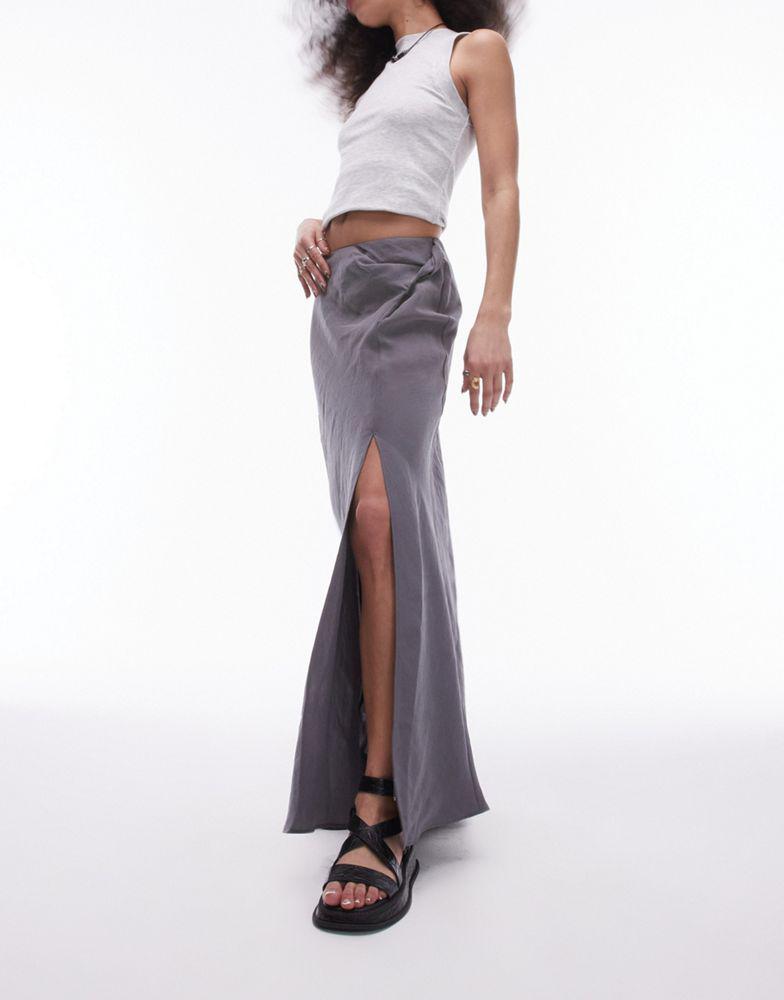 Topshop Topshop soft touch twist low rise maxi skirt in charcoal