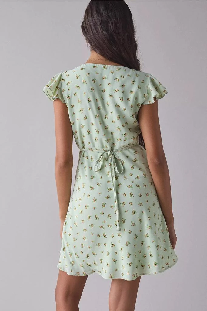 Kiss The Sky Kiss The Sky Green Floral Satin V-Neck Lace Trim Mini Dress 2