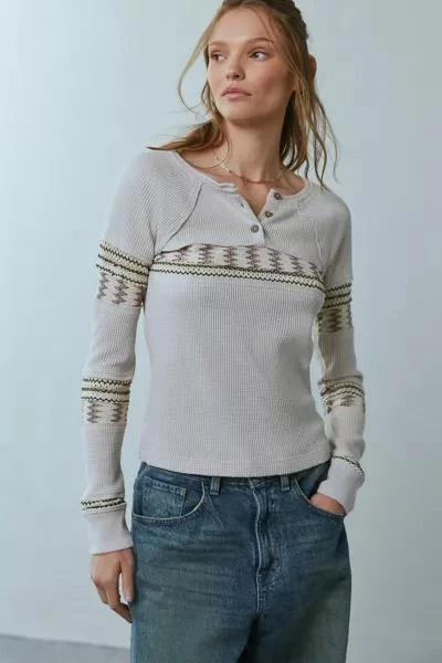 BDG BDG Josie Embroidered Thermal Long Sleeve Henley Tee 1