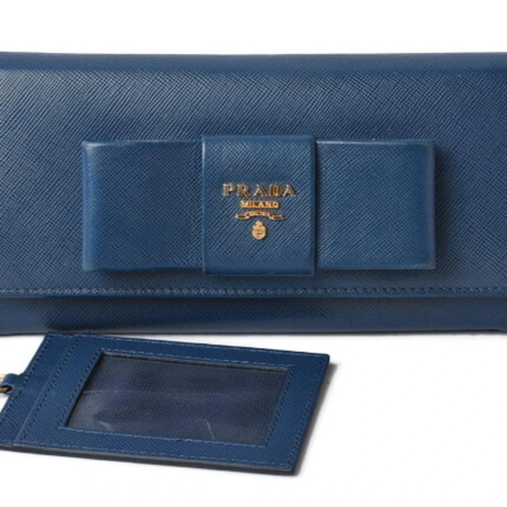 Prada Saffiano blue Bluette Leather Long Wallet (Bi-Fold) (Pre-Owned) 2