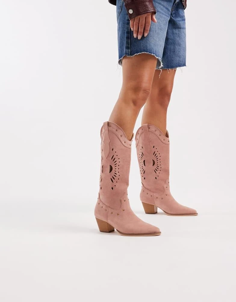 Glamorous Glamorous western knee boots in baby pink micro 3