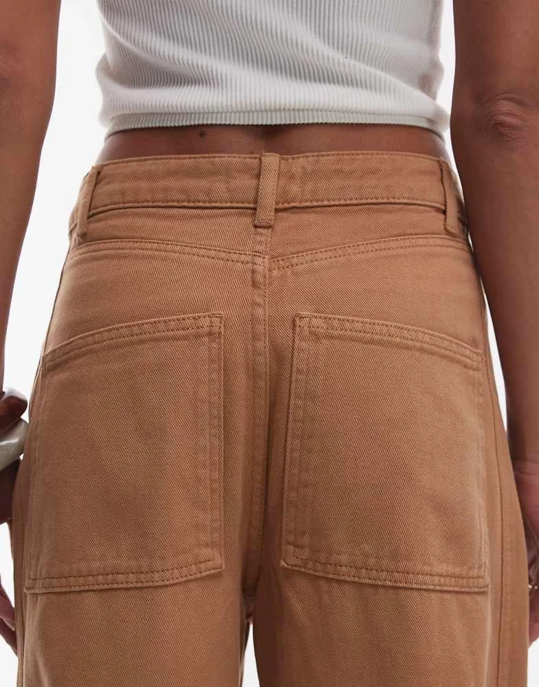 Topshop Topshop relaxed barrel leg trouser with seam detail in tan 4