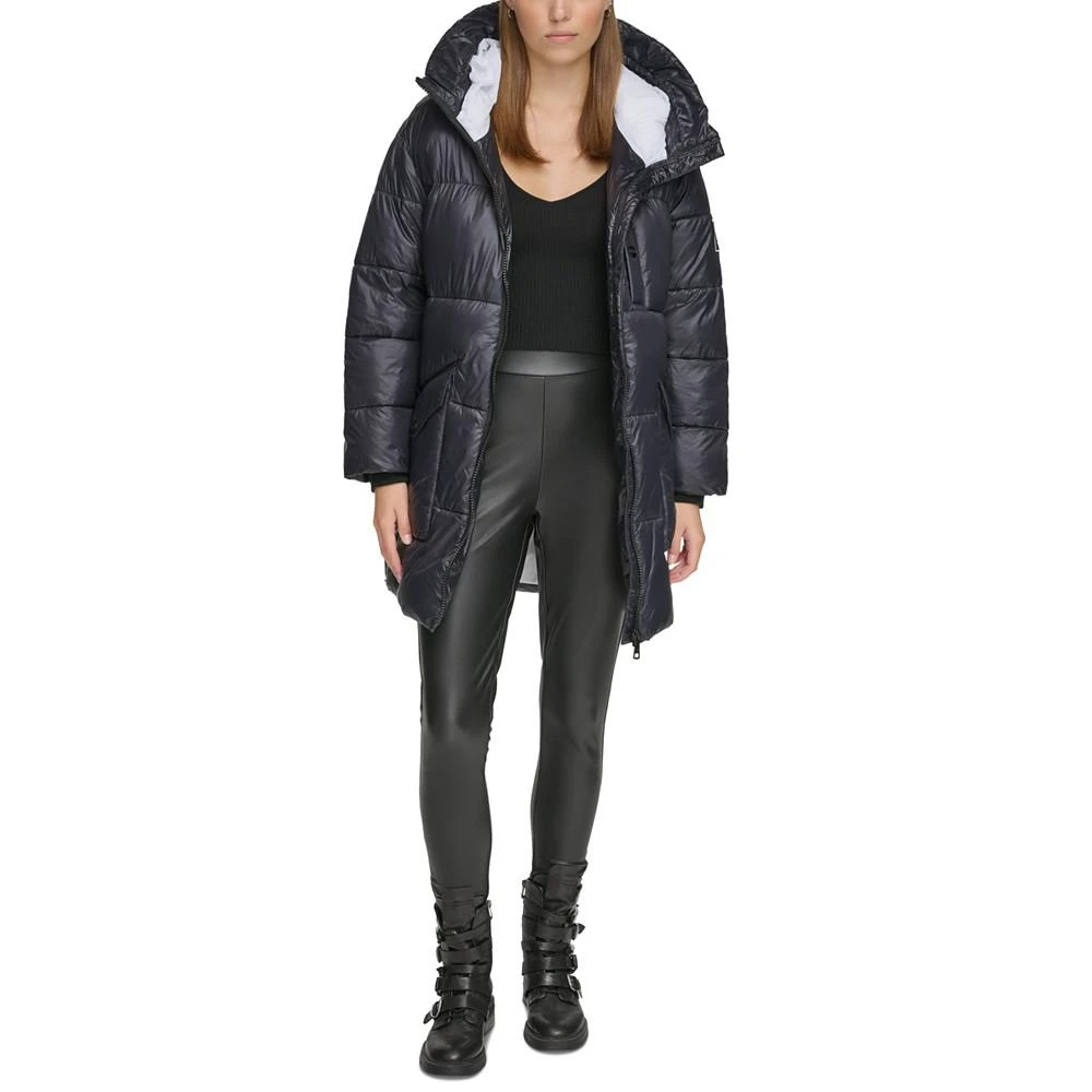 DKNY Jeans Women's Wet Shine Hooded Puffer Jacket 1