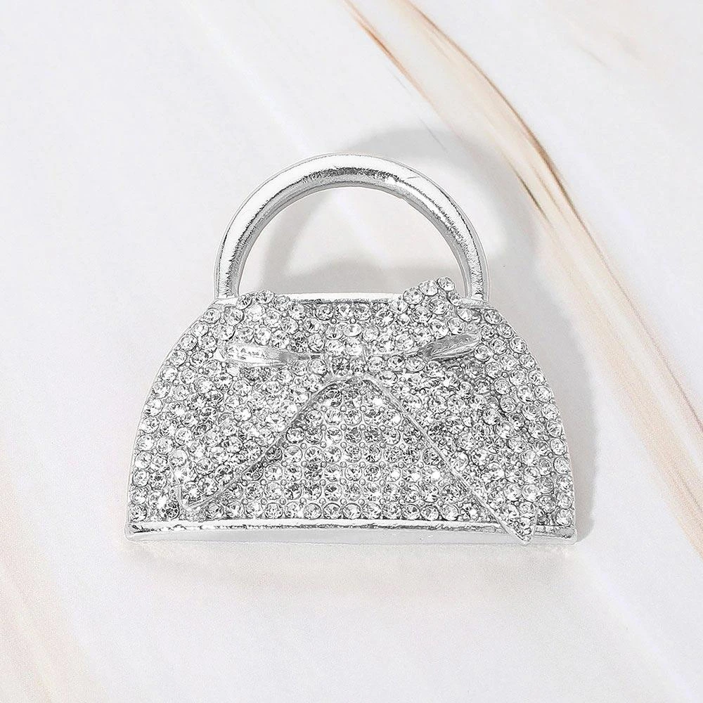 FASHNZFAB Rhinestone Studded Bow Accent Mini Handbag Pin Brooch 4