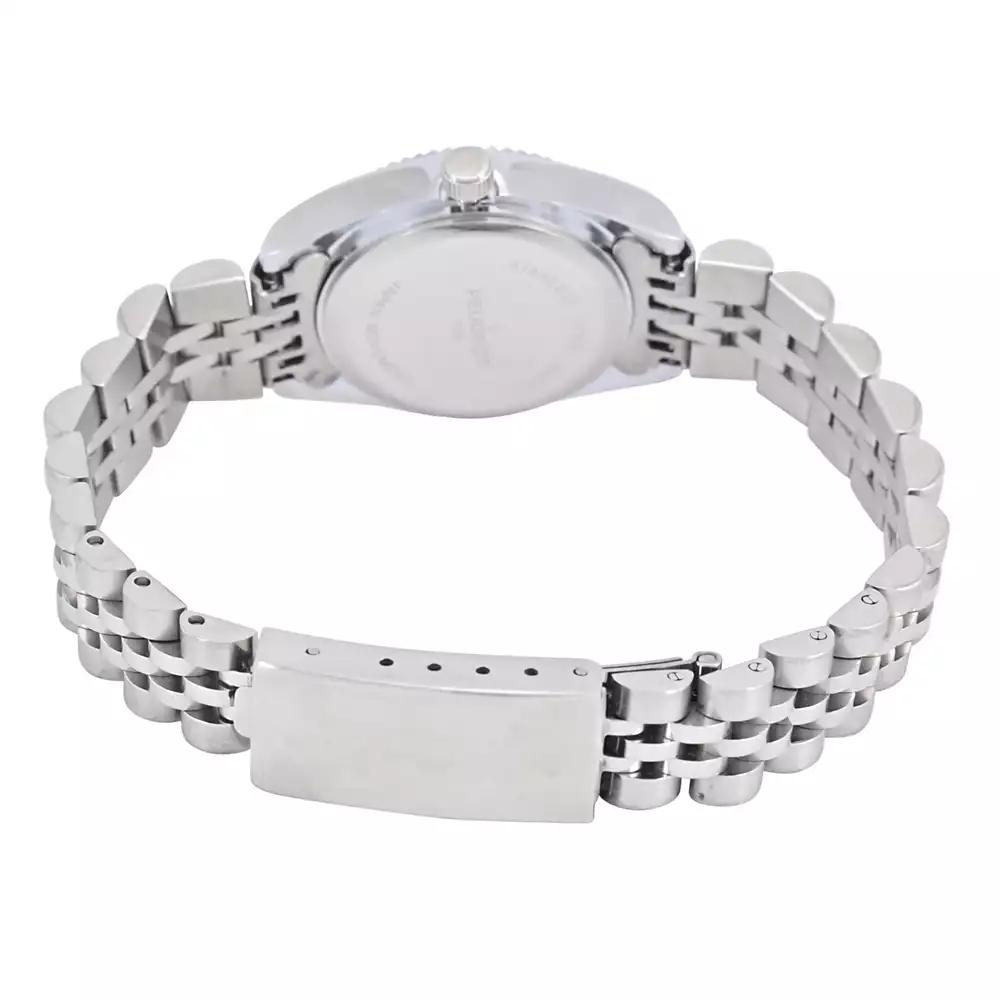 Peugeot Women's Silver-Tone 25mm Fluted Bezel Steel Bracelet Watch with Blue Dial