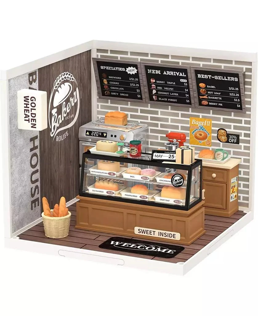 Robotime Plastic House Building Set Toy DIY Miniature Dollhouse Playset with LED for Mini Figures Construction Toys Diorama Kit Gifts for Adults