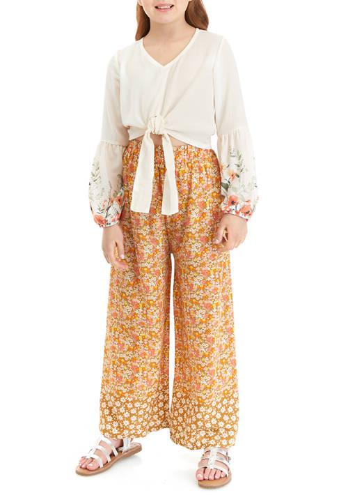 Rare Editions Editions Girls 7 16 Printed Woven Tie Front Top And Floral Pants Set