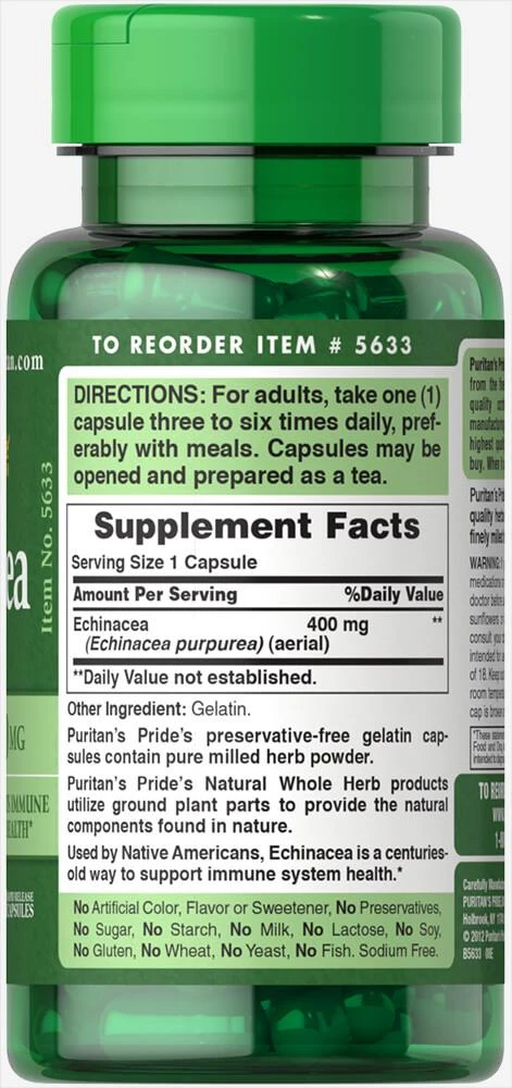 Puritan's Pride Echinacea 400 mg 100 Capsules 3