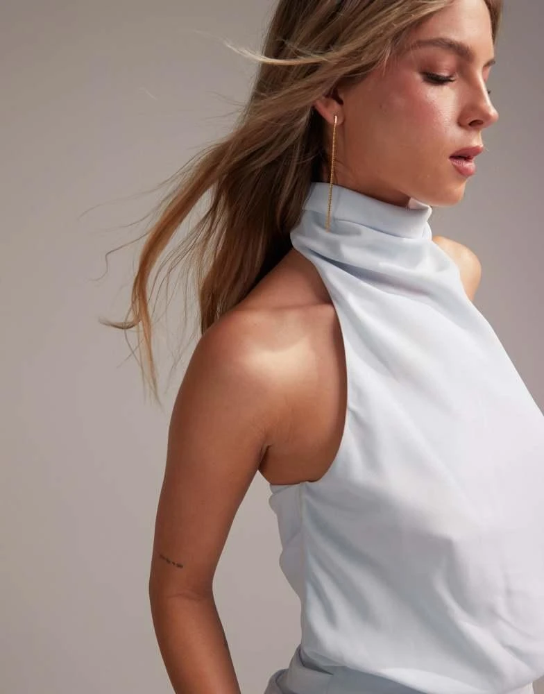 ASOS ASOS DESIGN draped halter column crepe maxi dress in light blue 2