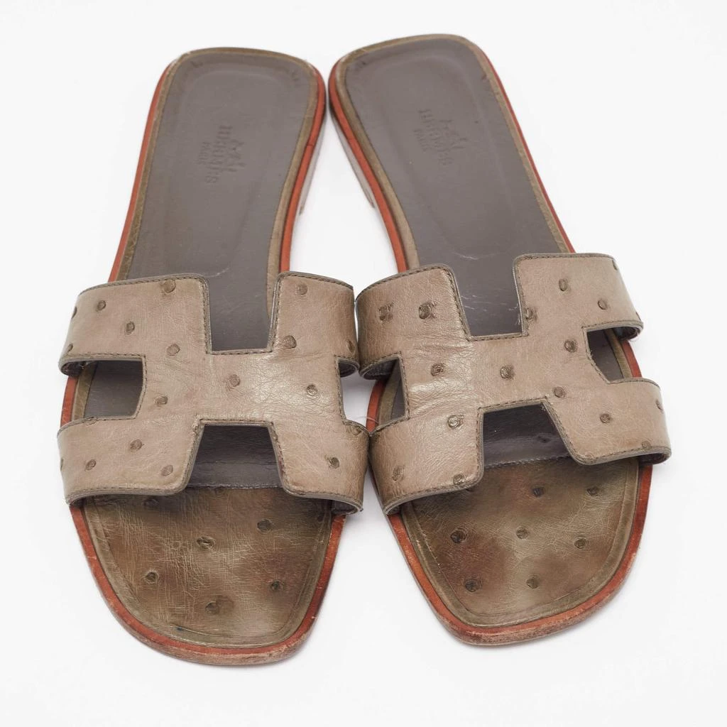 Hermes Hermes Green Ostrich Leather Oran Sandals Size 40.5 3