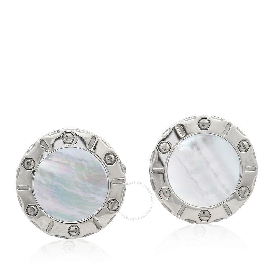 Charriol Rotonde Stainless Steel White Mother of Pearl Round Cufflinks