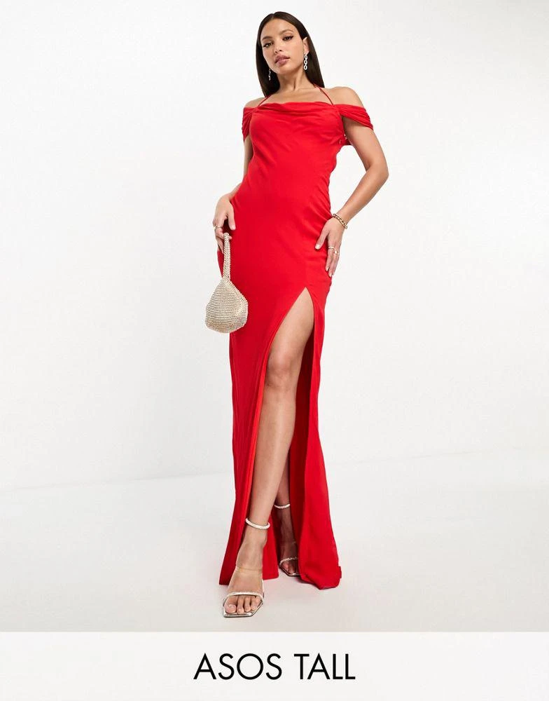 ASOS ASOS DESIGN Tall cap sleeve strappy open back bias maxi dress in red 1