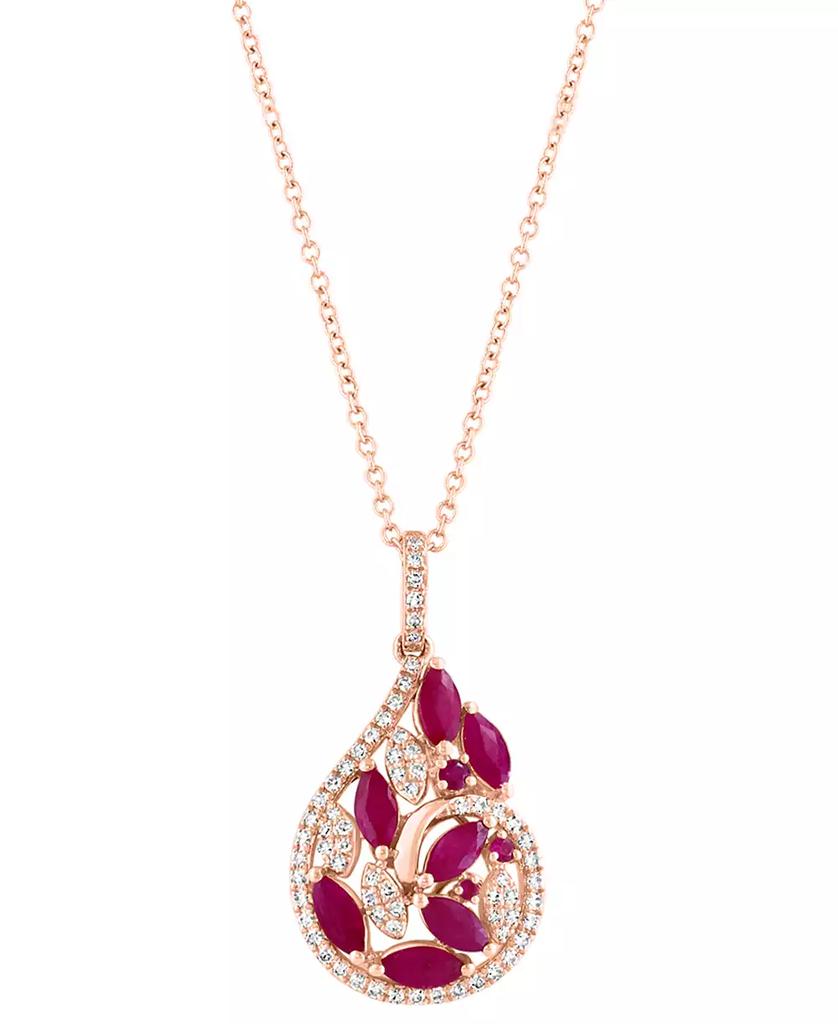 Effy EFFY® Ruby (1-1/8 ct. t.w.) & Diamond (1/4 ct. t.w.) Marquise Teardrop Cluster 18" Pendant Necklace in 14k Rose Gold