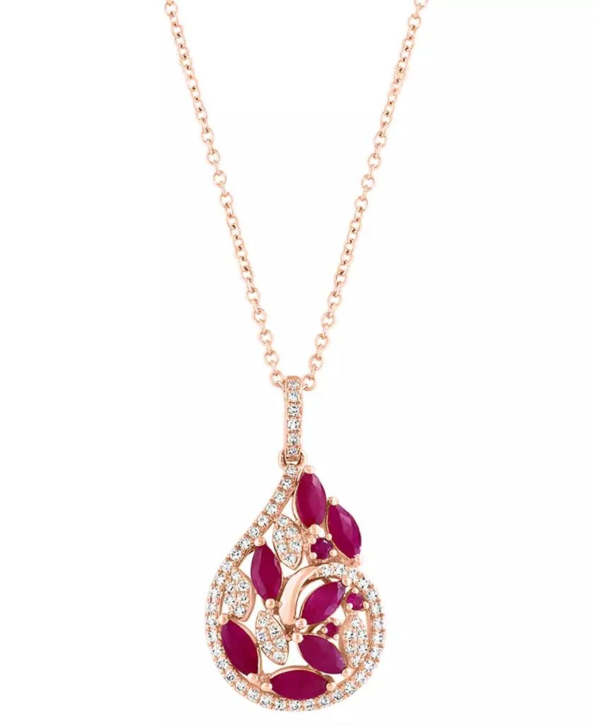 Effy EFFY® Ruby (1-1/8 ct. t.w.) & Diamond (1/4 ct. t.w.) Marquise Teardrop Cluster 18" Pendant Necklace in 14k Rose Gold 1