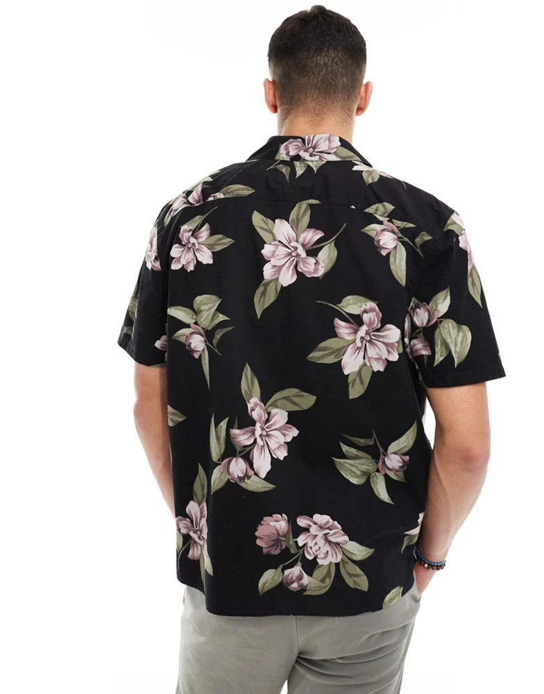 HOLLISTER Hollister short sleeve revere collar floral print poplin shirt boxy fit in black 2