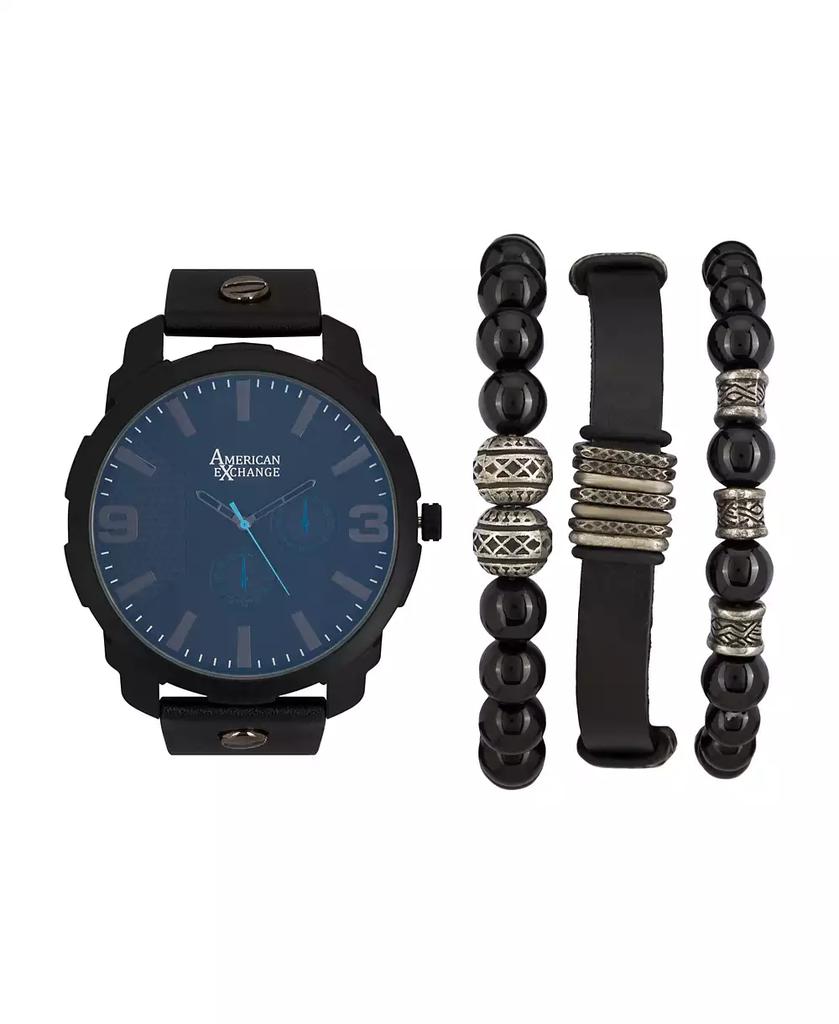 American Exchange Men's Black Analog Quartz Watch And Holiday Stackable Gift Set