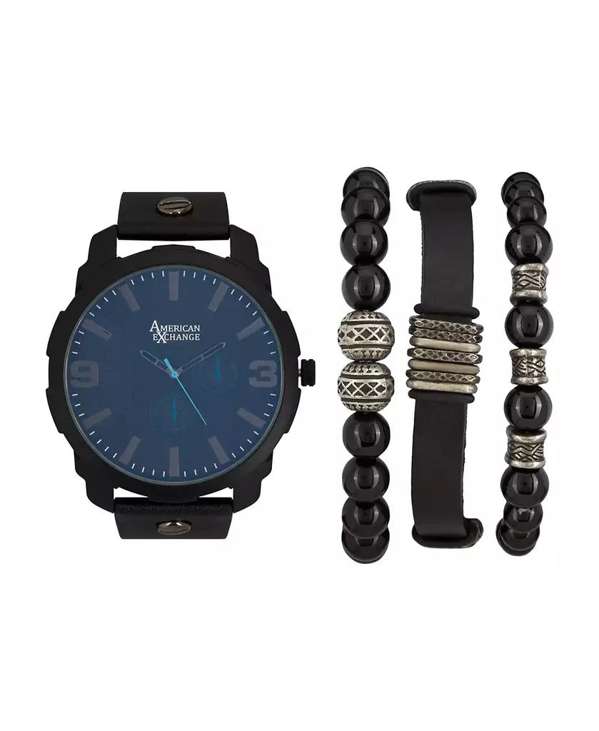 American Exchange Men's Black Analog Quartz Watch And Holiday Stackable Gift Set 1