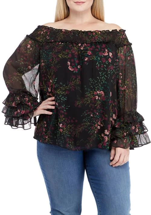 CeCe Plus Size Long Sleeve Off The Shoulder Top 1