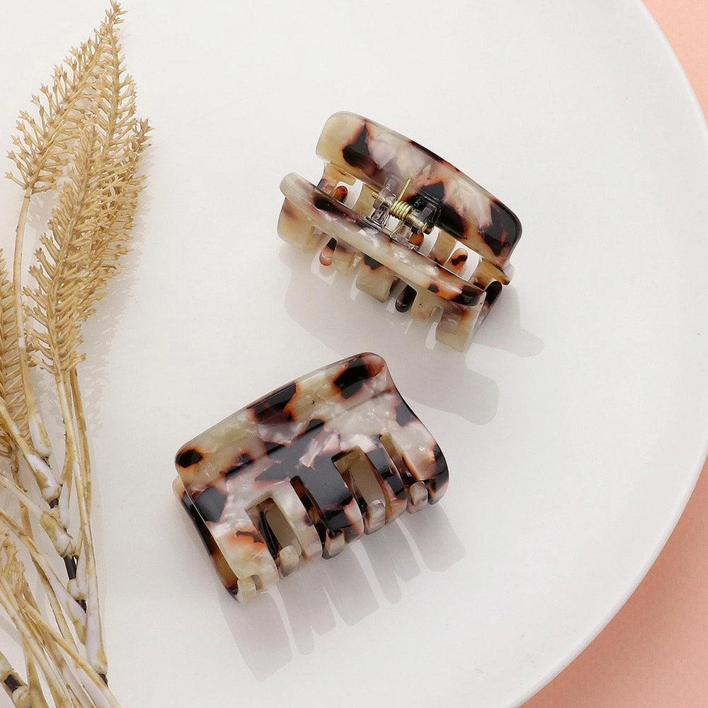 FASHNZFAB 2PCS - Celluloid Acetate Small Rectangle Hair Claw Clips 2