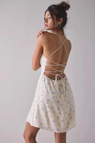 Kiss The Sky Kiss The Sky Blue Floral Lace-Up Open Back Mini Dress 3