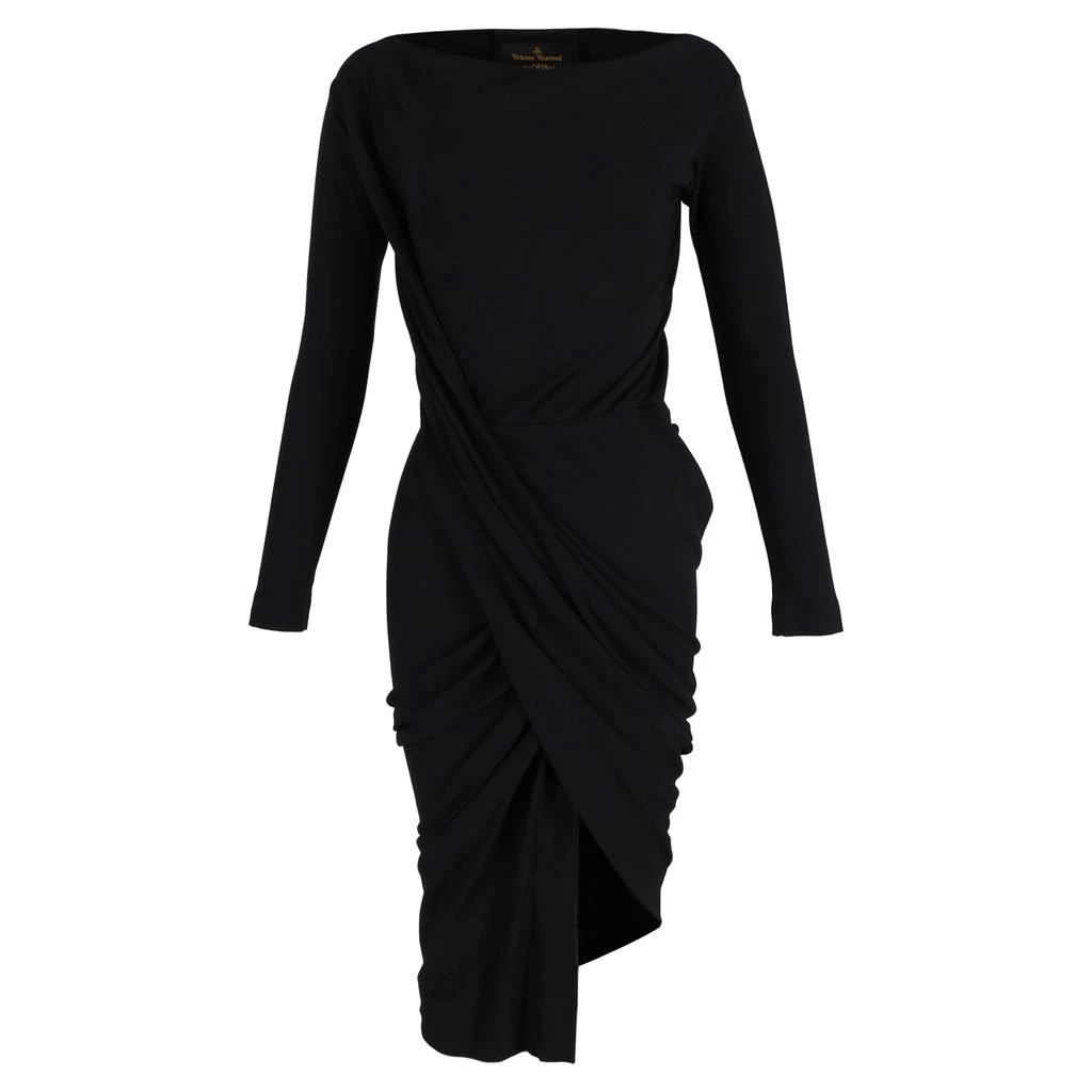 Vivienne Westwood Knee-Length Long Sleeve Draped Dress in Black Cotton 1