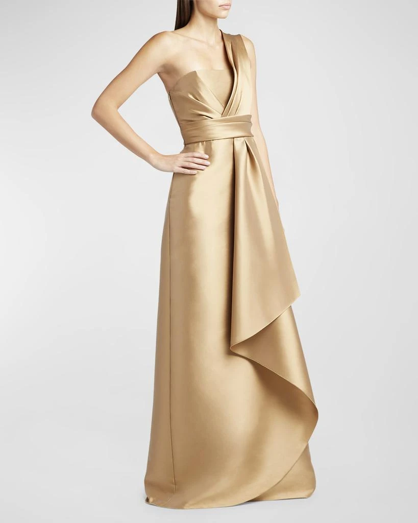 Alberta Ferretti Pleated Drape One-Shoulder Satin Gown 3