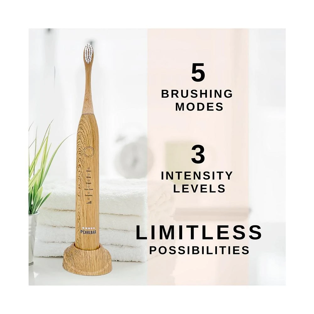 PearlBar Sonic Electric Toothbrush with USB Charging Base, USB Cord and Bamboo Brush Heads, Set of 3 7