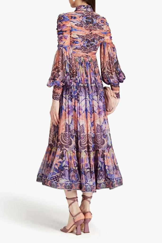 Zimmermann Ruched pussy-bow printed georgette midi dress 3