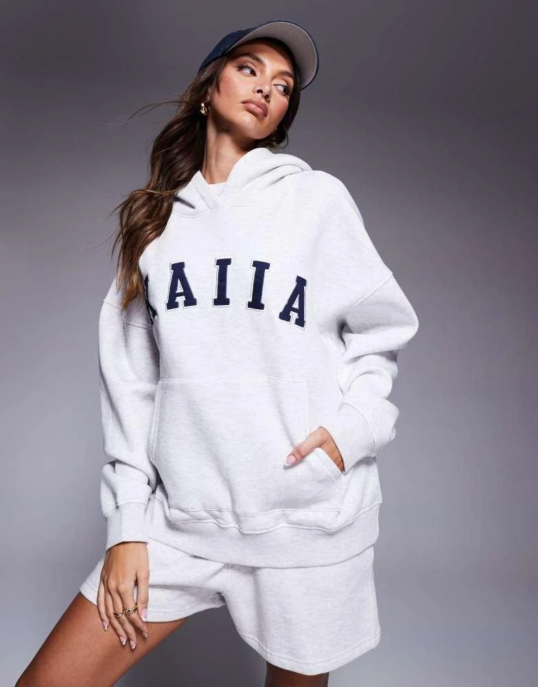 Kaiia Kaiia embroidered logo hoodie co-ord in light grey marl 1