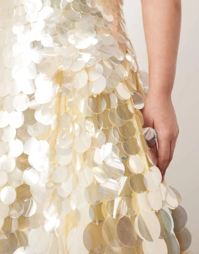 ARRANGE ARRANGE Curve embellished disc sequin square neck full skirt midi dress in lemon 3