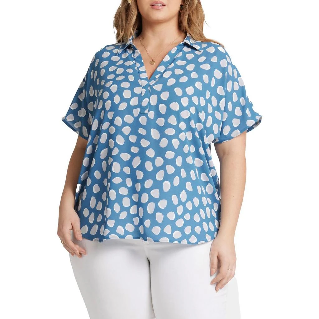 NYDJ Plus Becky Womens Collar Printed Henley 1