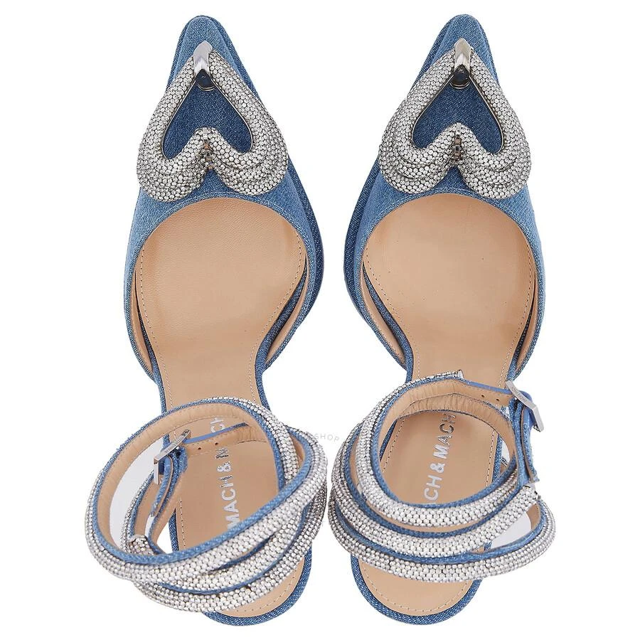 Mach & Mach Open Box - Mach & Mach Denim Blue Crystal Triple Heart Platform Pumps 3