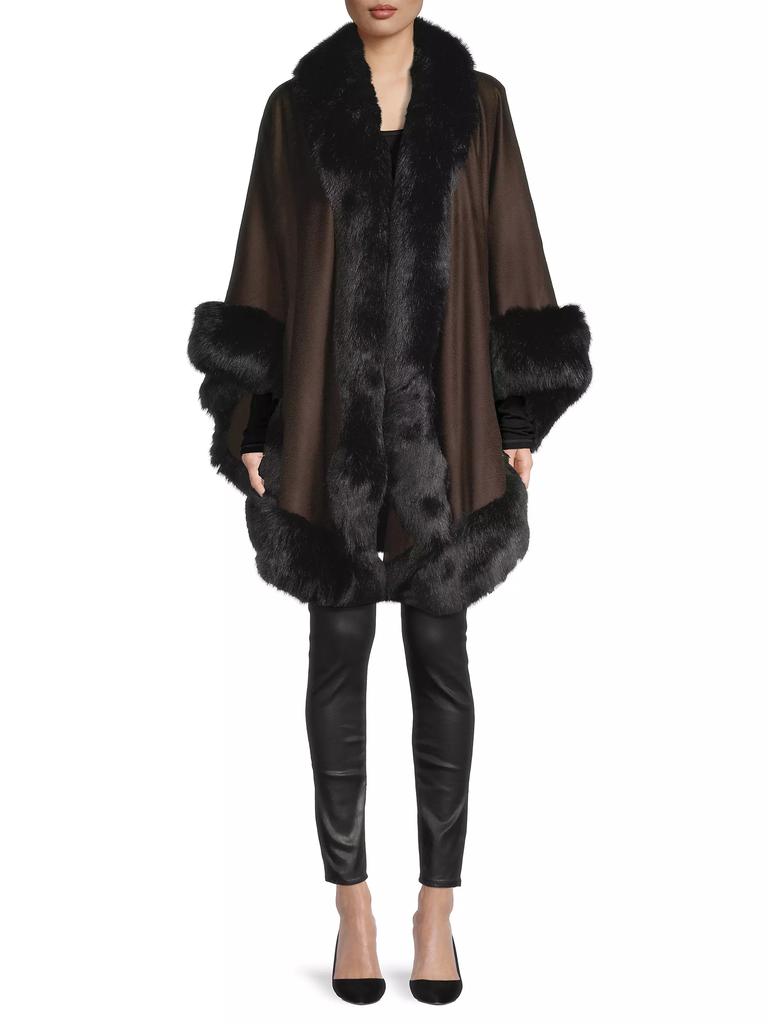 Sofia Cashmere Faux Fur & Cashmere U-Cape