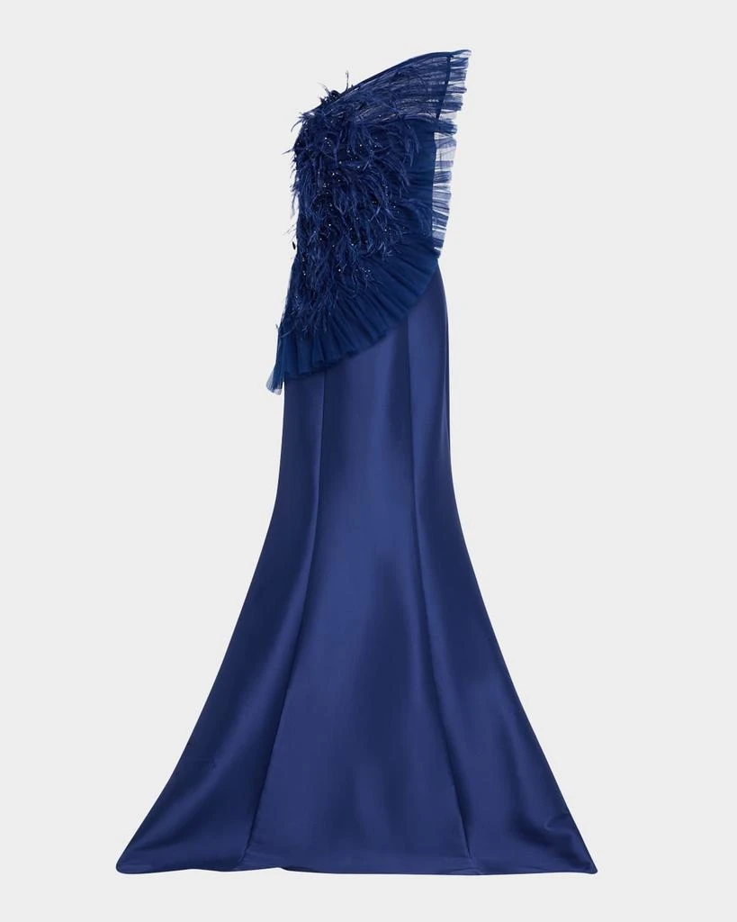 Badgley Mischka Strapless Feather Ruffle Trumpet Gown 1