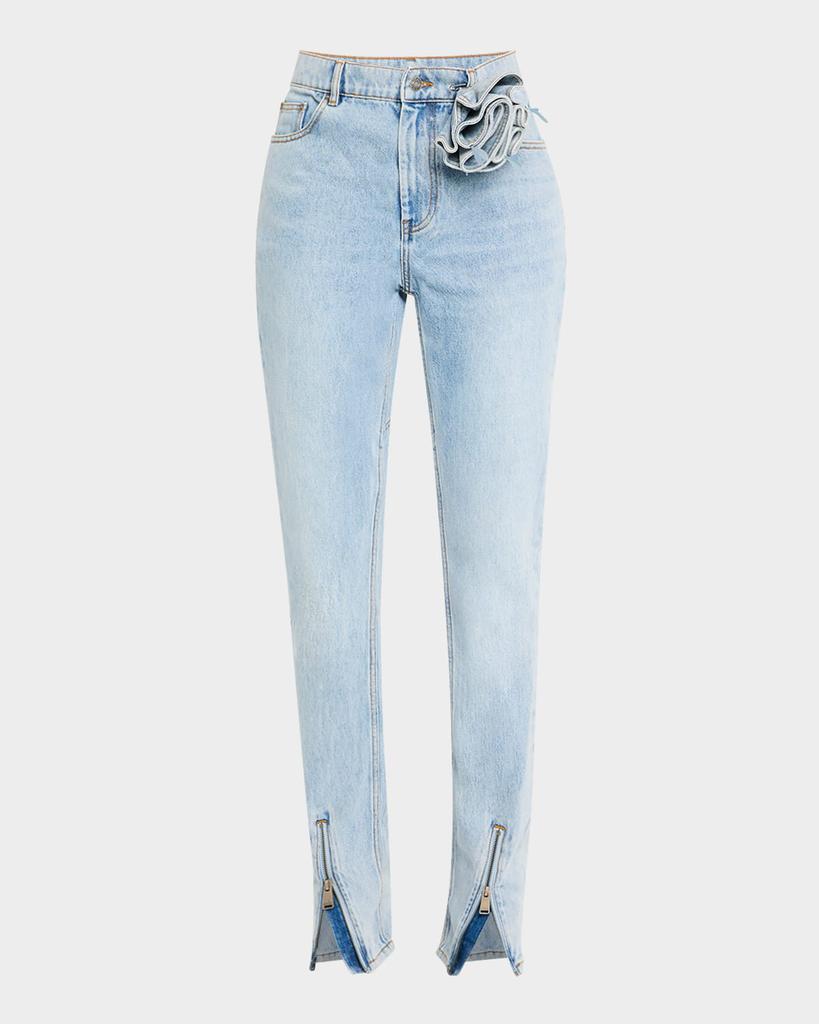 AREA Flower Corsage Zip-Hem Skinny-Leg Jeans
