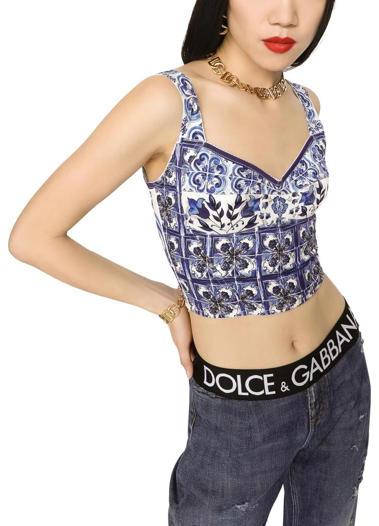 Dolce & Gabbana Majolica-print charmeuse corset 5