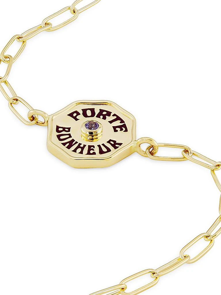 Marlo Laz Je Porte Bonheur 14K Yellow Gold 
Tanzanite Paper Clip Chain Bracelet 4