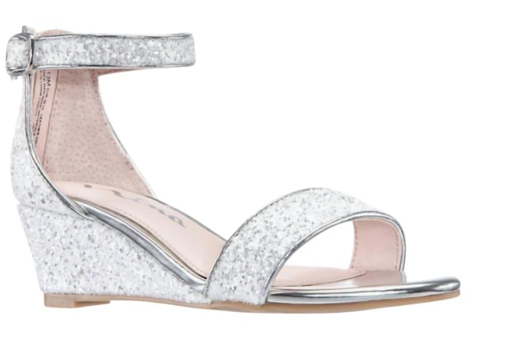 Nina Girls Kristina Wedge Sandals In White Chunky Glitter