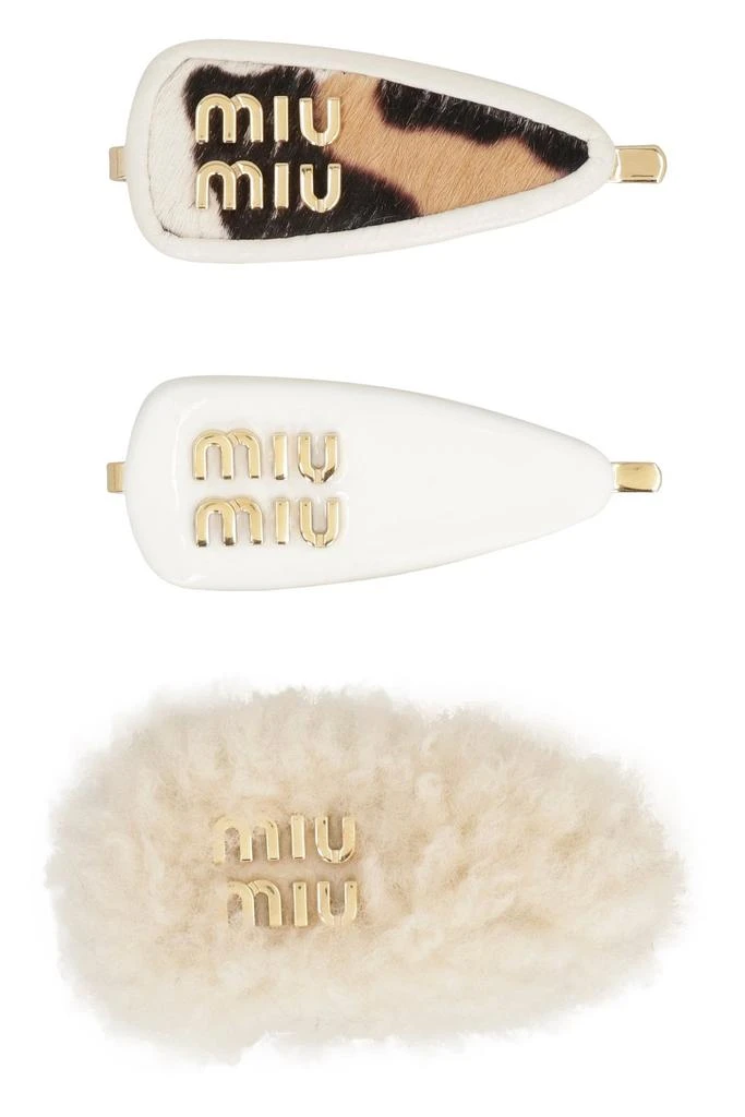 Miu Miu Miu Miu Set Of Three Logo Plaque Hairpin 1