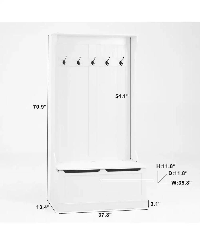 Streamdale Furniture Entryway Bench with Coat Rack, Shoe Storage, 
Hooks - White 2