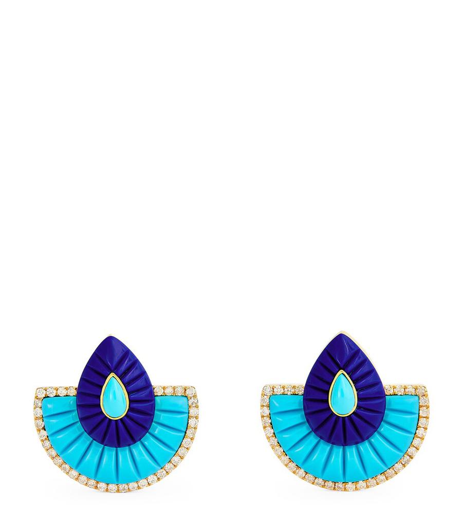 L'ATELIER NAWBAR Yellow Gold, Lapis, Turquoise and Diamond Bond Fan Earrings