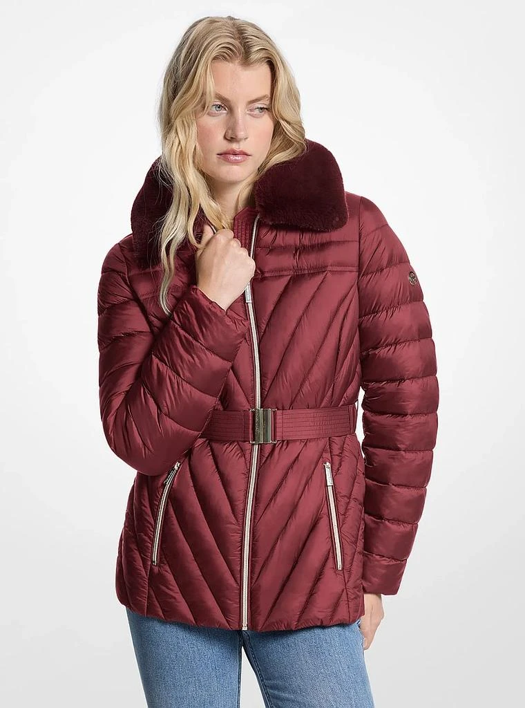Michael Kors Faux Fur Trim Packable Nylon Puffer Jacket